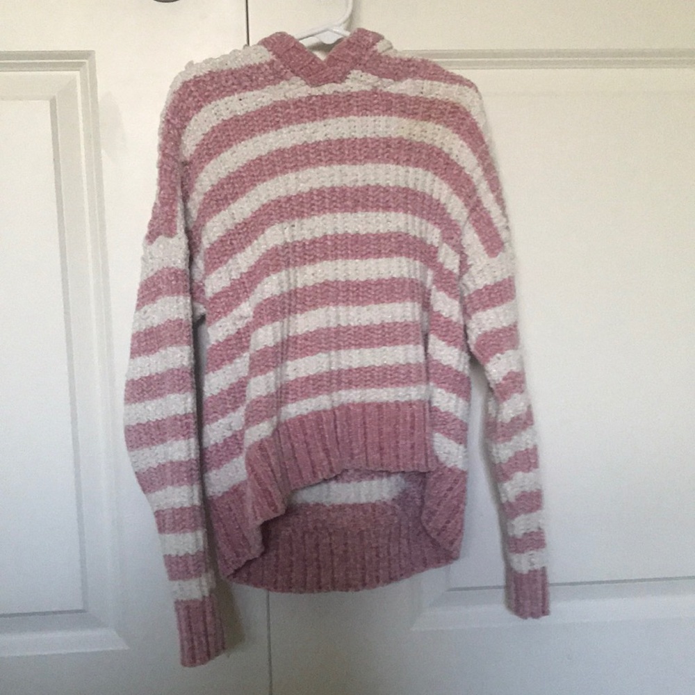 Girls pink striped super soft sweater